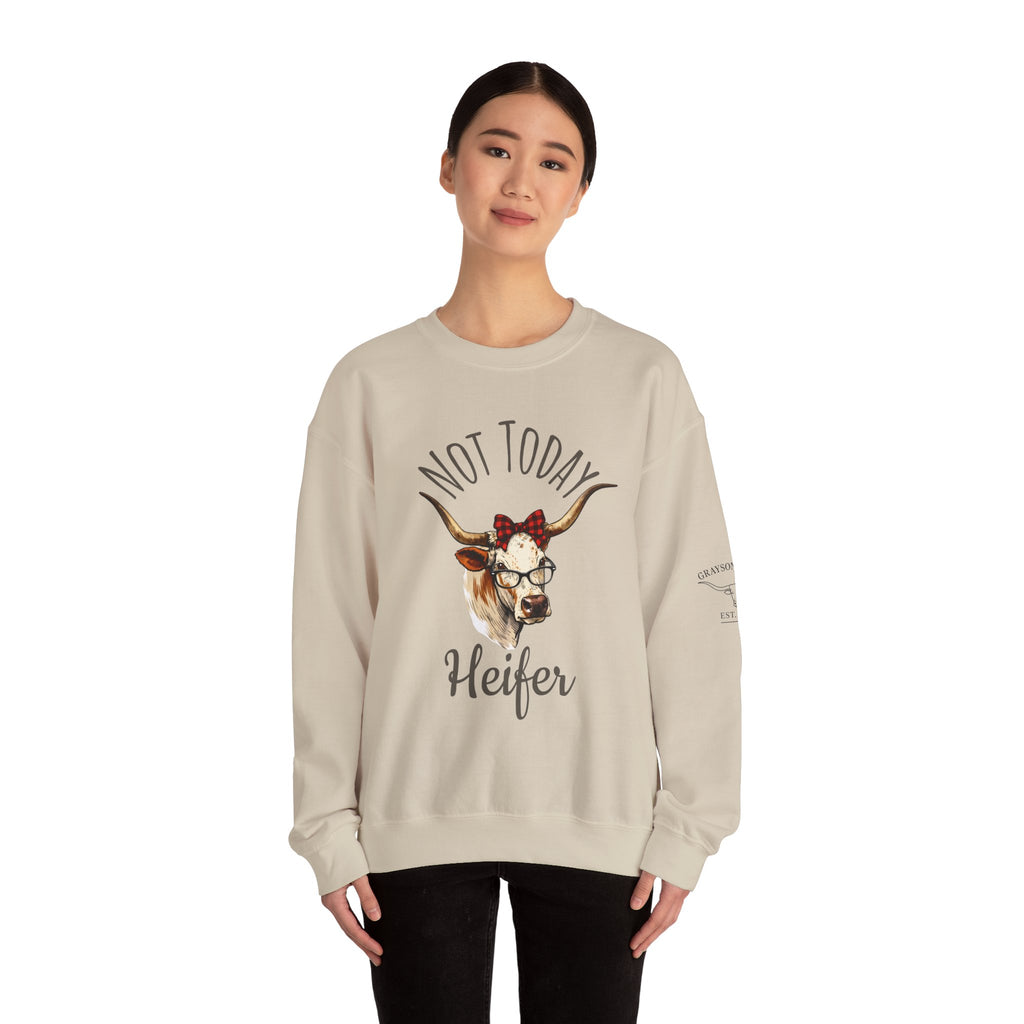 Not Today Heifer Crewneck Sweatshirt — Funny Cow Graphic Pullover for Women & Farm Lovers