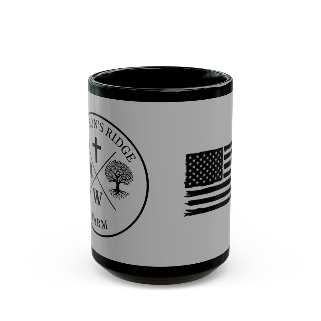 American Flag Farm Logo Mug — Black Ceramic Coffee Cup (11oz/15oz)
