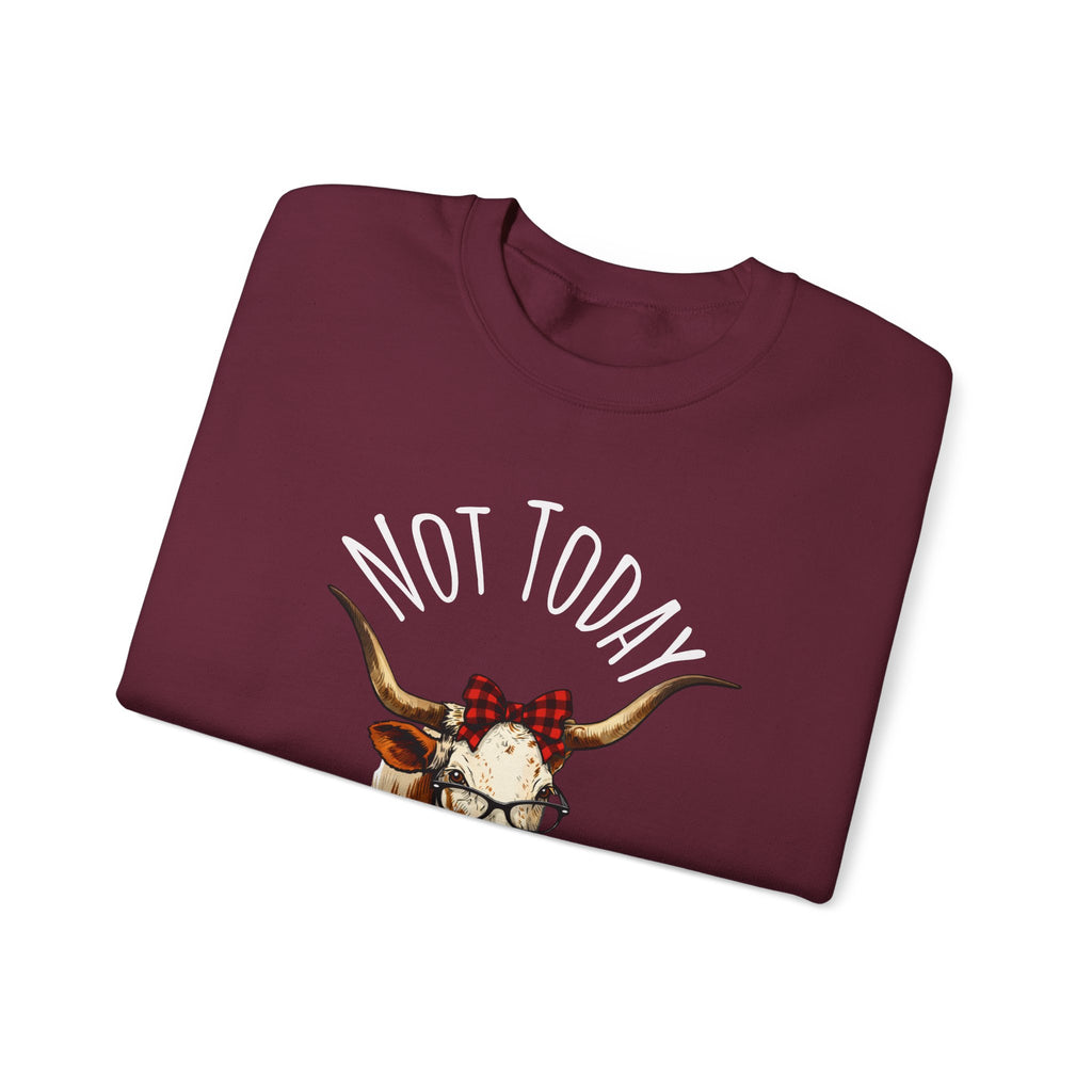 Not Today Heifer Crewneck Sweatshirt — Funny Cow Graphic Pullover for Women & Farm Lovers
