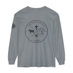 Grayson’s Ridge Farm Long Sleeve T-Shirt — Farm Logo Tee with Cross & American Flag