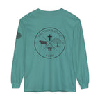 Grayson’s Ridge Farm Long Sleeve T-Shirt — Farm Logo Tee with Cross & American Flag