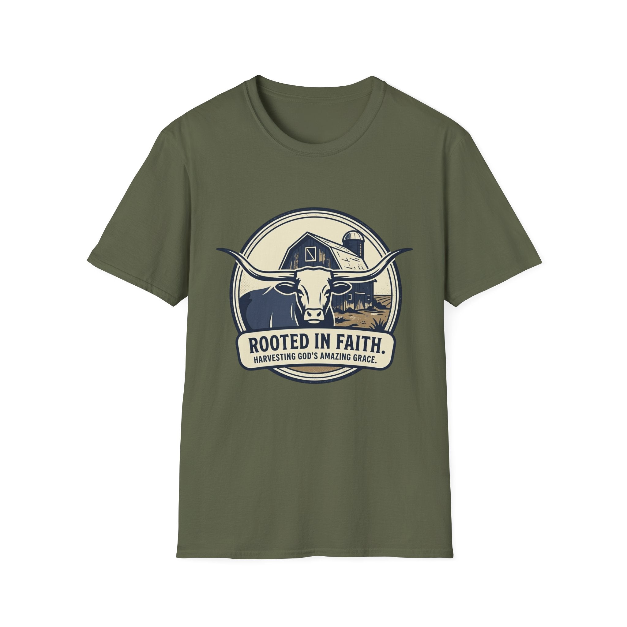 Rooted in Faith Farm T‑Shirt — 'Rooted in Faith' Longhorn & Grayson’s Ridge Farm Graphic Tee